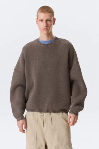 Oversized Heavyweight Cotton Sweater – Brown Melange