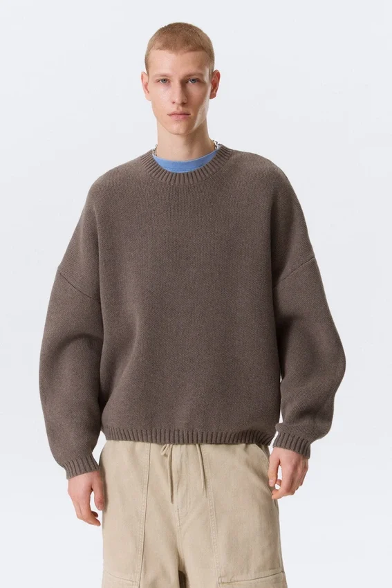 Oversized Heavyweight Cotton Sweater – Brown Melange Oversized Heavyweight Cotton Sweater – Brown Melange