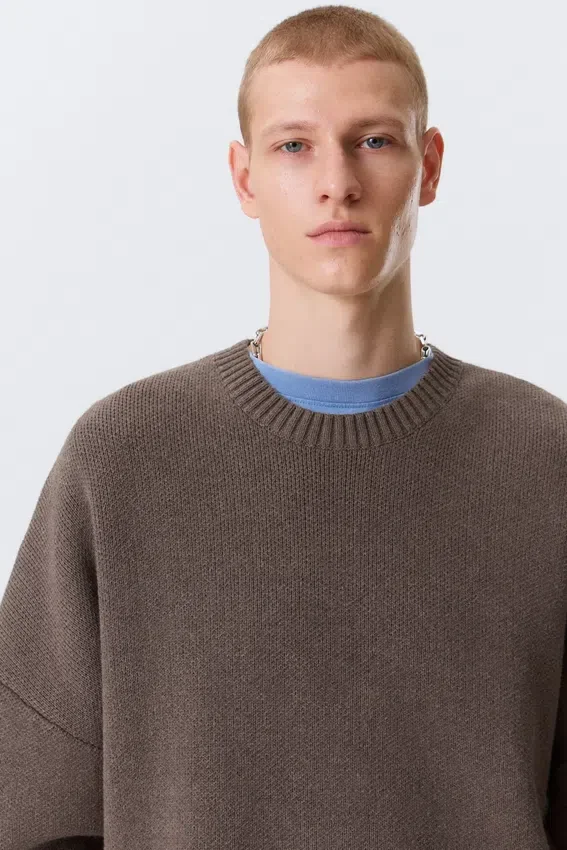 Oversized Heavyweight Cotton Sweater – Brown Melange Oversized Heavyweight Cotton Sweater – Brown Melange
