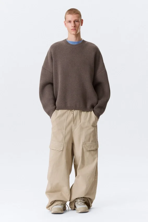Oversized Heavyweight Cotton Sweater – Brown Melange Oversized Heavyweight Cotton Sweater – Brown Melange