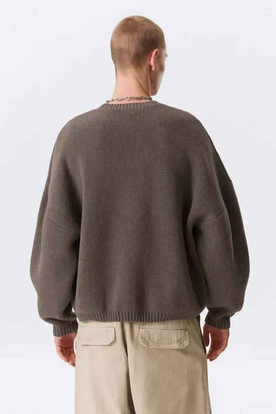 Oversized Heavyweight Cotton Sweater – Brown Melange Oversized Heavyweight Cotton Sweater – Brown Melange