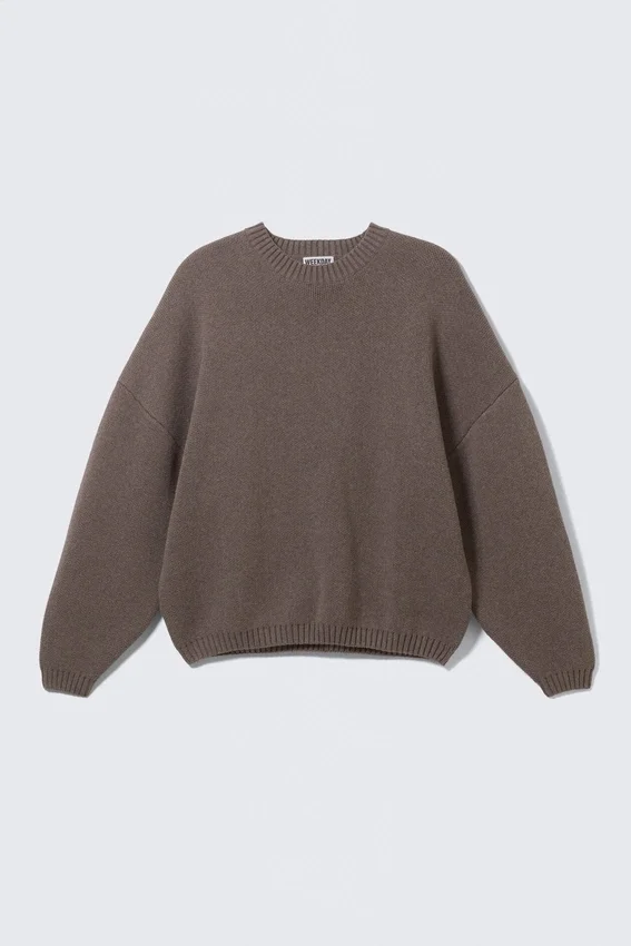 Oversized Heavyweight Cotton Sweater – Brown Melange Oversized Heavyweight Cotton Sweater – Brown Melange