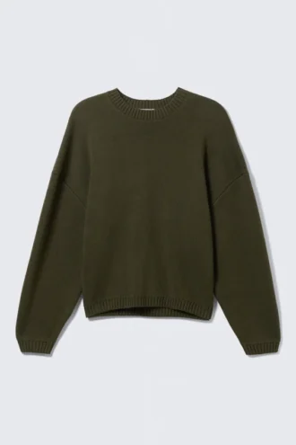 Oversized Heavyweight Cotton Sweater – Dark Khaki Green