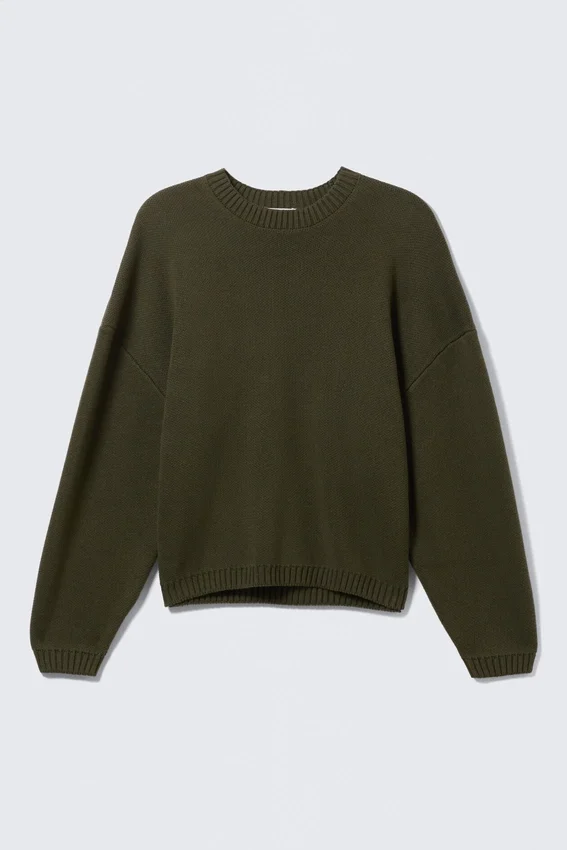 Oversized Heavyweight Cotton Sweater – Dark Khaki Green Oversized Heavyweight Cotton Sweater – Dark Khaki Green