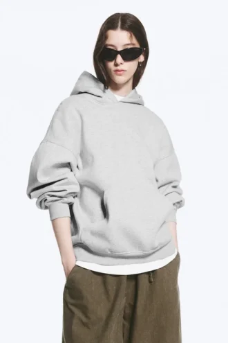 Oversized Heavyweight Hoodie – Light Grey Melange