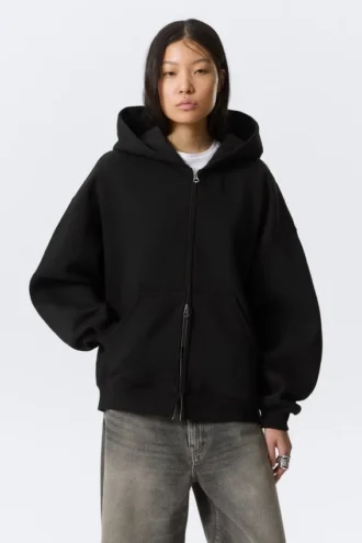 Oversized Heavyweight Zip Hoodie – Black
