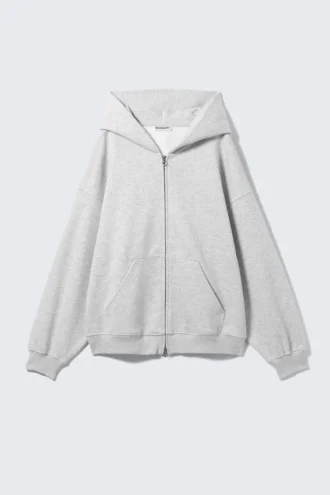 Oversized Heavyweight Zip Hoodie – Grey Melange