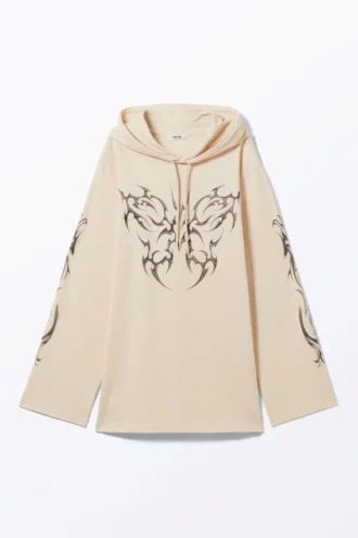 Oversized Hoodie Mini Dress – Light Beige – Tribal Butterfly