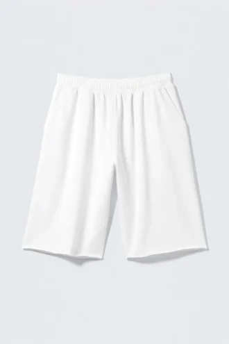 Oversized Knee-Length Terry Shorts – White
