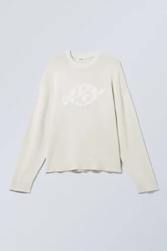 Oversized Knitted Graphic Sweater – Light Dusty Mole