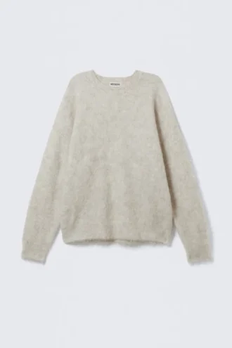 Oversized Knitted Mohair Blend Sweater – Beige Oversized Knitted Mohair Blend Sweater – Beige