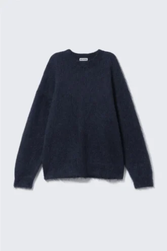 Oversized Knitted Mohair Blend Sweater – Dark Blue Melange Oversized Knitted Mohair Blend Sweater – Dark Blue Melange