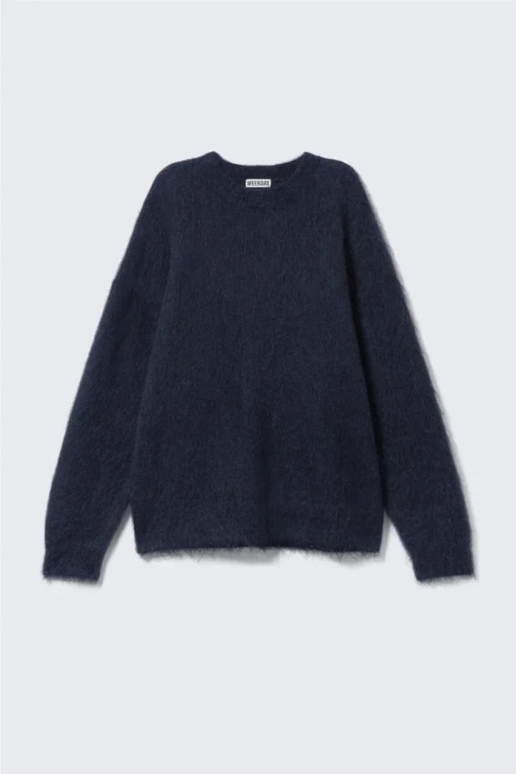 Oversized Knitted Mohair Blend Sweater – Dark Blue Melange Oversized Knitted Mohair Blend Sweater – Dark Blue Melange