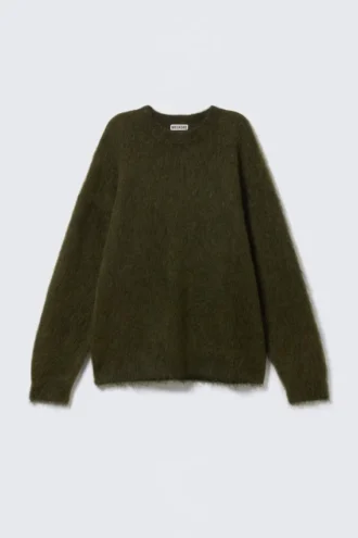 Oversized Knitted Mohair Blend Sweater – Dark Green Oversized Knitted Mohair Blend Sweater – Dark Green