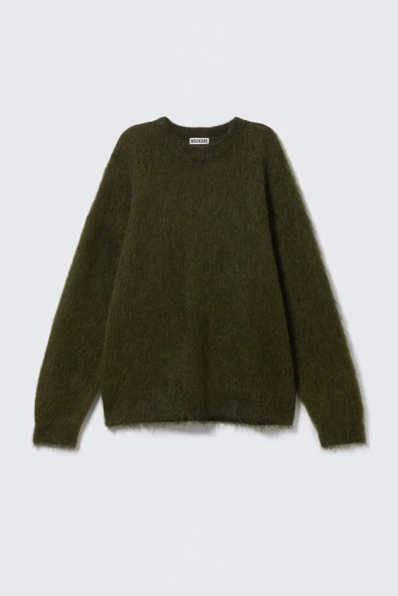 Oversized Knitted Mohair Blend Sweater – Dark Green Oversized Knitted Mohair Blend Sweater – Dark Green
