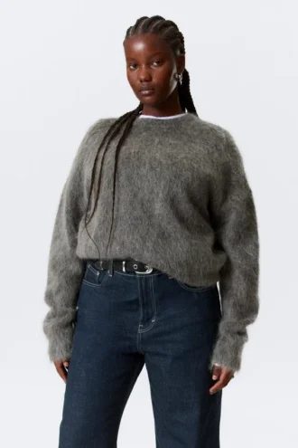 Oversized Knitted Mohair Blend Sweater – Dark Grey Oversized Knitted Mohair Blend Sweater – Dark Grey