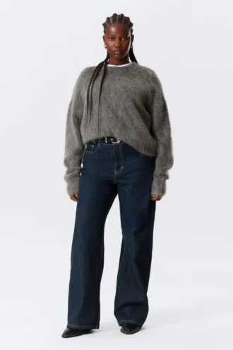 Oversized Knitted Mohair Blend Sweater – Dark Grey Oversized Knitted Mohair Blend Sweater – Dark Grey