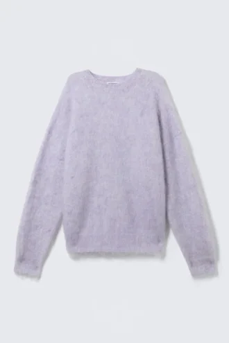 Oversized Knitted Mohair Blend Sweater – Light Purple Melange