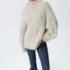 Oversized Knitted Turtleneck Sweater – White – Multicoloured Oversized Knitted Turtleneck Sweater – White – Multicoloured