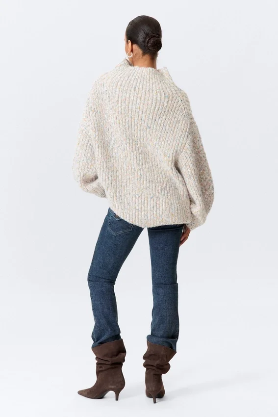 Oversized Knitted Turtleneck Sweater – White – Multicoloured Oversized Knitted Turtleneck Sweater – White – Multicoloured