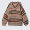 Oversized Knitted V-Neck Sweater – Brown & Orange Stripe Oversized Knitted V-Neck Sweater – Brown & Orange Stripe