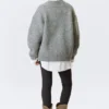 Oversized Knitted V-Neck Sweater – Grey Melange Oversized Knitted V-Neck Sweater – Grey Melange