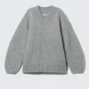 Oversized Knitted V-Neck Sweater – Grey Melange Oversized Knitted V-Neck Sweater – Grey Melange