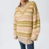 Oversized Knitted V-Neck Sweater – Striped Yellow Oversized Knitted V-Neck Sweater – Striped Yellow