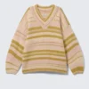 Oversized Knitted V-Neck Sweater – Striped Yellow Oversized Knitted V-Neck Sweater – Striped Yellow