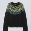 Oversized Knitted Wool-Blend Raglan Sweater – Black – Petrol/Yellow Pattern Oversized Knitted Wool-Blend Raglan Sweater – Black – Petrol/Yellow Pattern