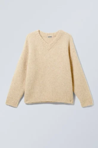 Oversized Knitted Wool-Blend Sweater – Dusty Beige