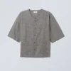 Oversized Linen Blend Baseball Shirt – Dark Grey Oversized Linen Blend Baseball Shirt – Dark Grey