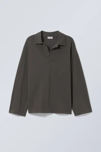 Oversized Long Sleeve Polo Shirt – Dark Grey