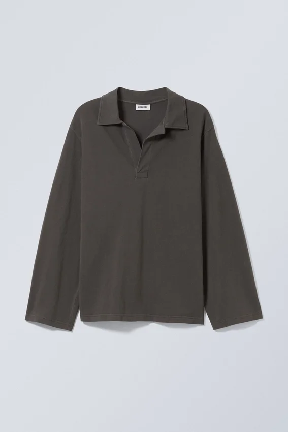 Oversized Long Sleeve Polo Shirt – Dark Grey Oversized Long Sleeve Polo Shirt – Dark Grey