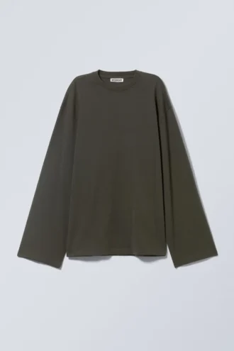 Oversized Long Sleeve T-Shirt – Dark Khaki Green