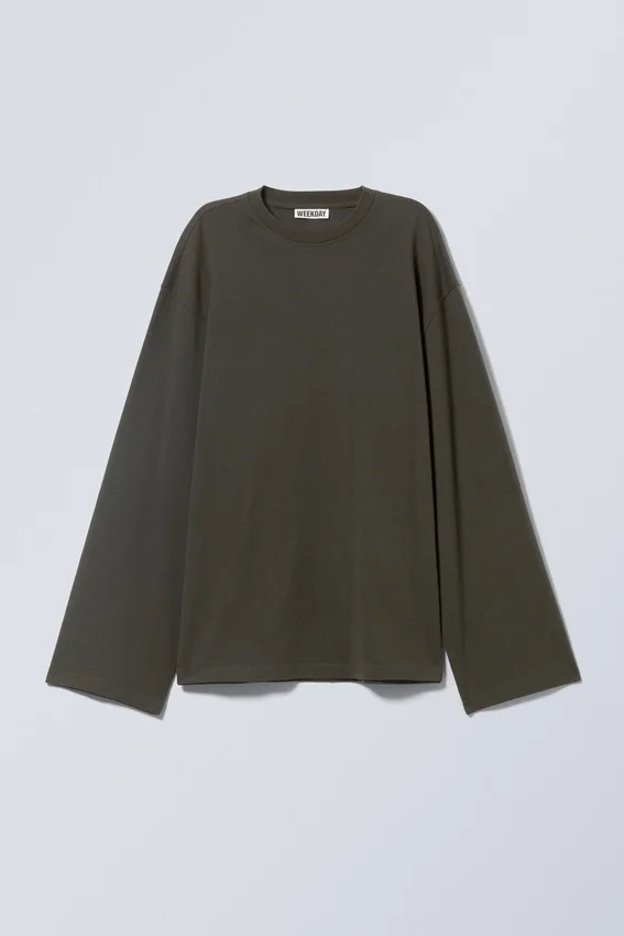 Oversized Long Sleeve T-Shirt – Dark Khaki Green Oversized Long Sleeve T-Shirt – Dark Khaki Green