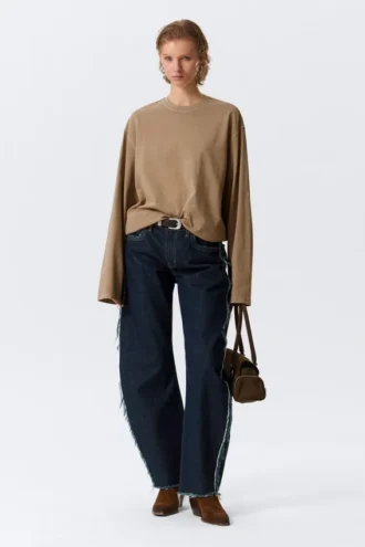 Oversized Long Sleeve T-Shirt – Washed Dark Beige