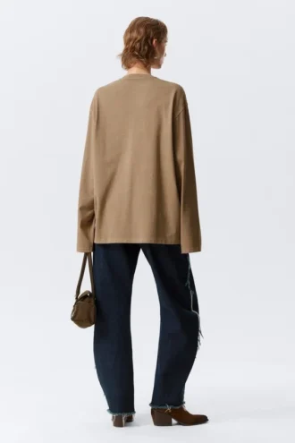 Oversized Long Sleeve T-Shirt – Washed Dark Beige