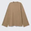 Oversized Long Sleeve T-Shirt – Washed Dark Beige