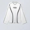 Oversized Long Sleeve V-Neck T-Shirt – Printed White Oversized Long Sleeve V-Neck T-Shirt – Printed White