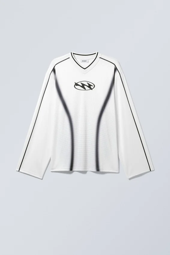 Oversized Long Sleeve V-Neck T-Shirt – Printed White Oversized Long Sleeve V-Neck T-Shirt – Printed White