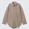 Oversized Long-Sleeved Cotton Shirt – Burgundy & Yellow Stripes Oversized Long-Sleeved Cotton Shirt – Burgundy & Yellow Stripes