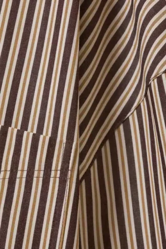 Oversized Long-Sleeved Cotton Shirt – Burgundy & Yellow Stripes