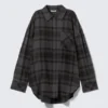 Oversized Long-Sleeved Cotton Shirt – Checked Dark Grey Oversized Long-Sleeved Cotton Shirt – Checked Dark Grey