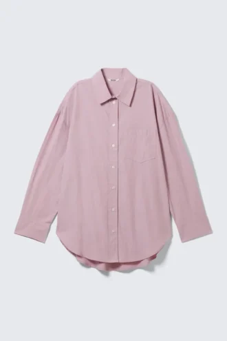 Oversized Long-Sleeved Cotton Shirt – Dusty Pink