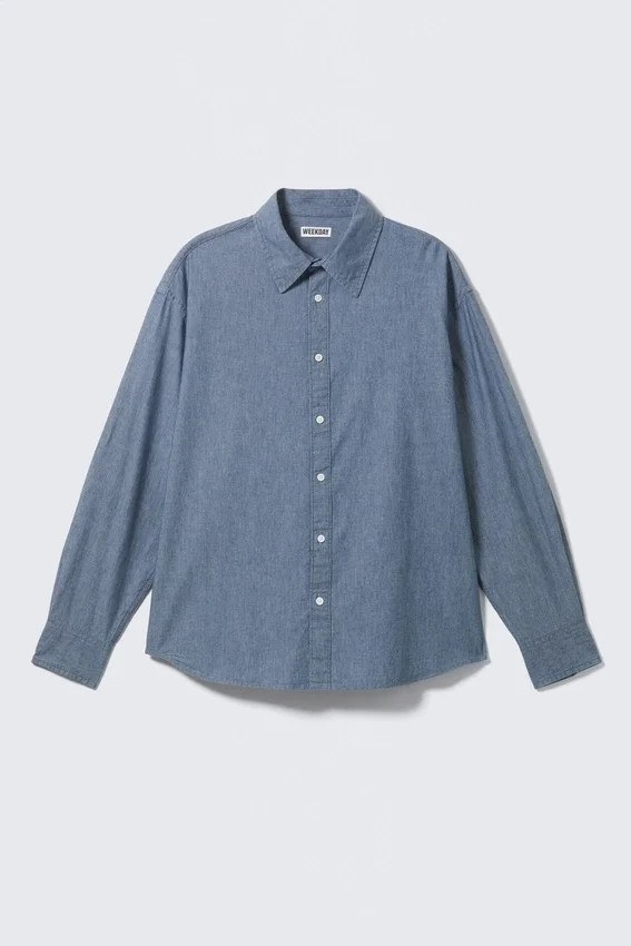Oversized Long-Sleeved Denim Shirt – Blue Oversized Long-Sleeved Denim Shirt – Blue