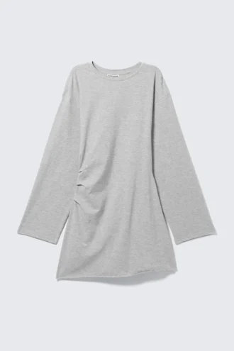 Oversized Long-Sleeved Mini Dress – Grey Melange