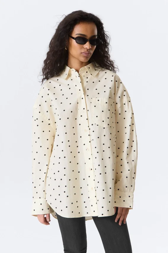 Oversized Long-Sleeved Shirt – Light Yellow – Dot Oversized Long-Sleeved Shirt – Light Yellow – Dot