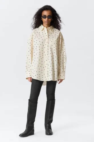 Oversized Long-Sleeved Shirt – Light Yellow – Dot