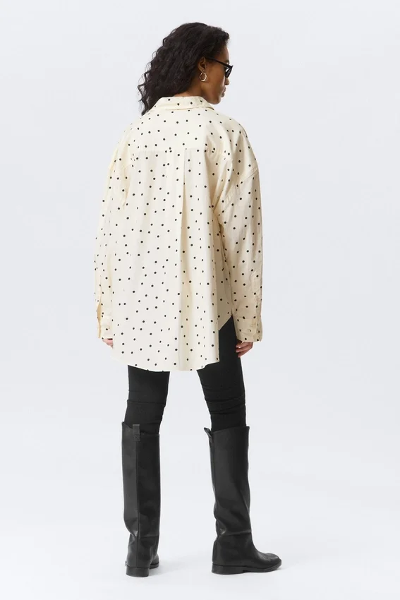 Oversized Long-Sleeved Shirt – Light Yellow – Dot Oversized Long-Sleeved Shirt – Light Yellow – Dot